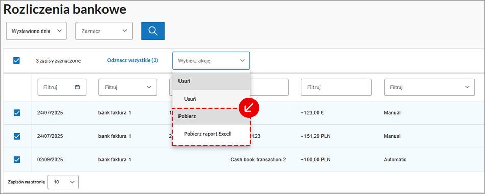 Menu wyboru roku podatkowego